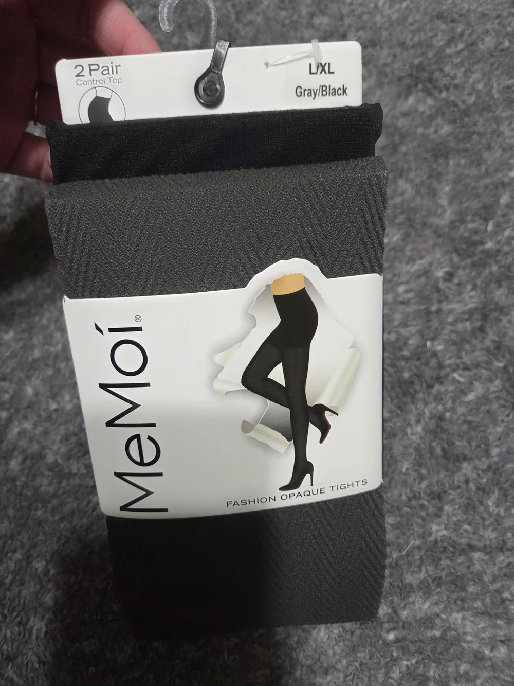 MeMoi Women's Gray/Black Opaque Control Top Tights - L/XL, 2-Pack